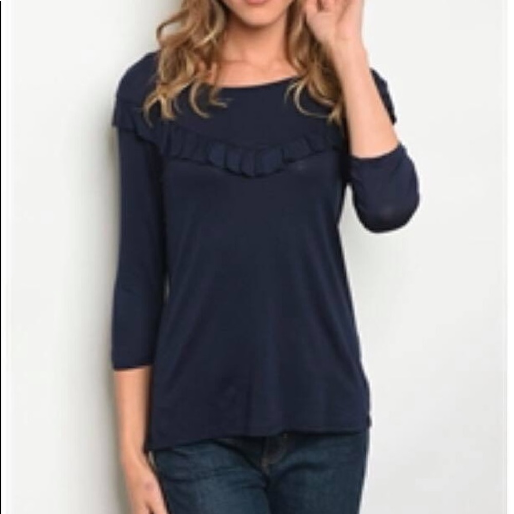 Ladies 3/4 sleeve ruffle top